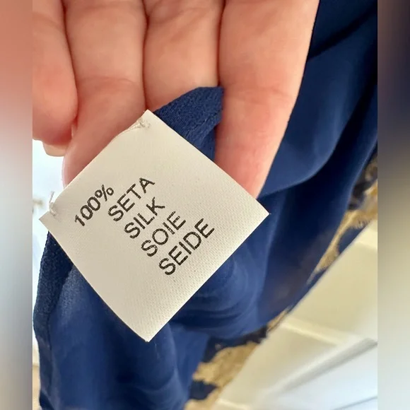 Rosamosario Italian 100% Cobalt Blue Silk Chiffon Long Robe “Riviera Bonjour” - Picture 10 of 14